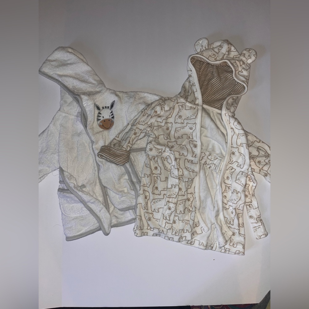 Carter's White & Tan Animal Print Hooded Baby Robe Jacket
